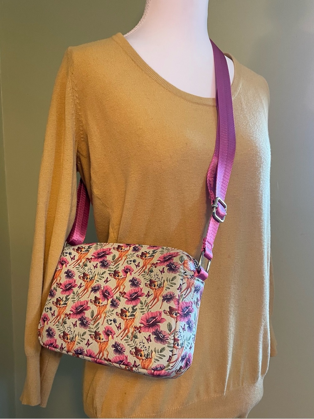 Floral Disney’s Bambi Print Crossbody Bag with Pink Strap